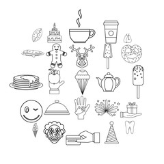 Sweet shop icons set. Outline set of 25 sweet shop vector icons for web isolated on white background