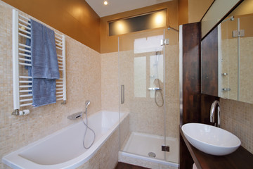 salle de bain moderne avec douche et baignoire