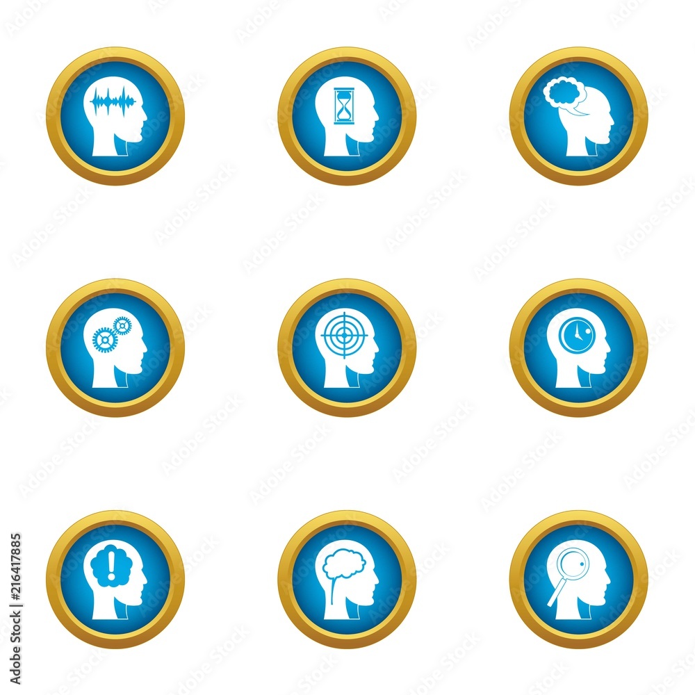 Poster mind icons set. flat set of 9 mind vector icons for web isolated on white background