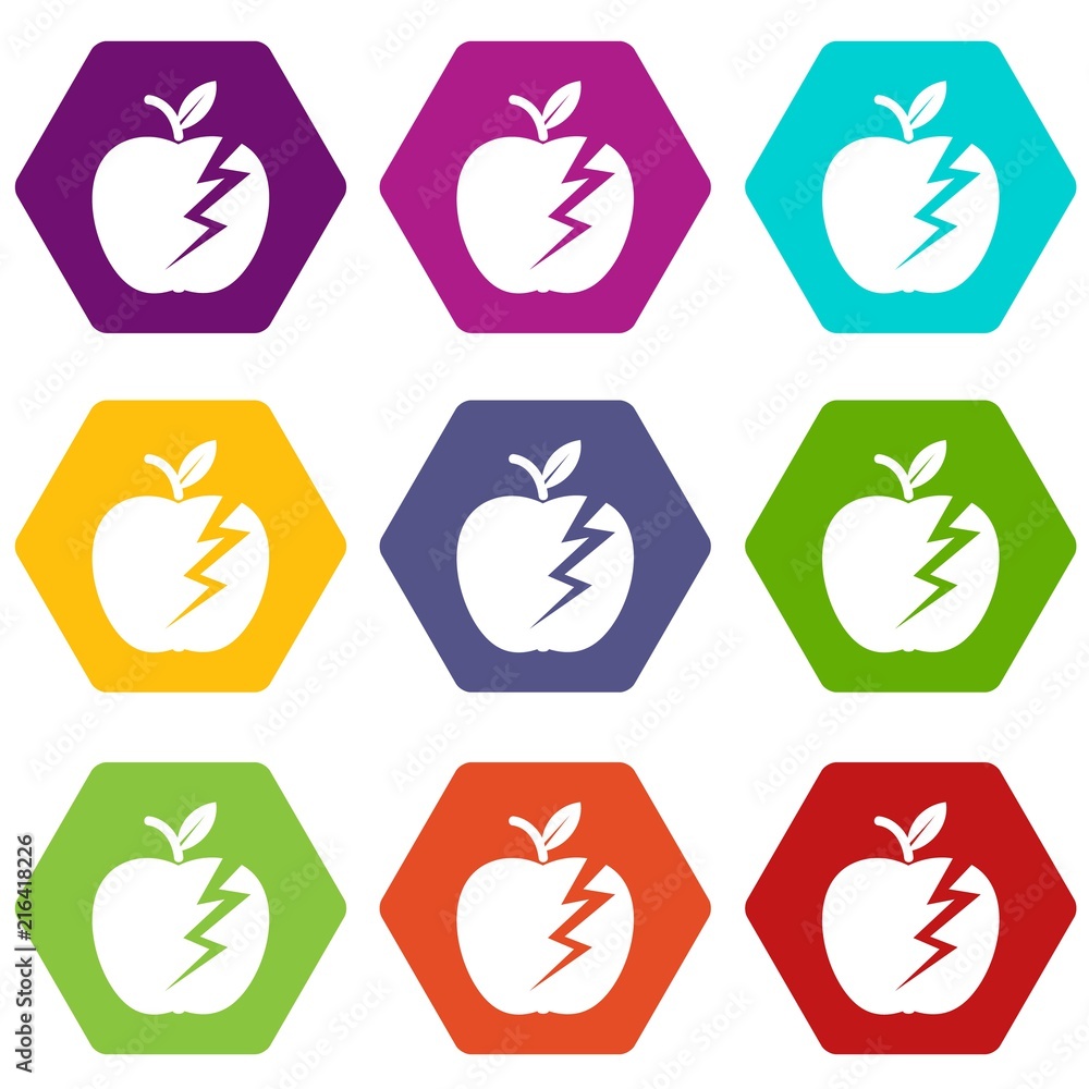 Poster lightning apple icons 9 set coloful isolated on white for web
