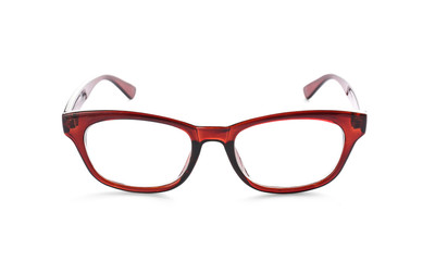 Glasses with corrective lenses on white background. Vision problem