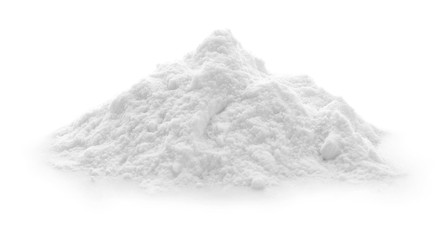 Pile of baking soda on white background