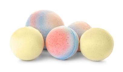 Bath bombs on white background. Beauty accessory