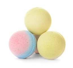 Bath bombs on white background. Beauty accessory