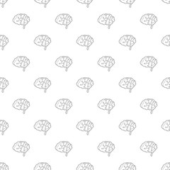 Sensors on human brain icon in outline style isolated on white background. Research symbol