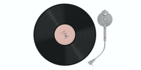 Vinyl record LP player isolated, cutout on white background, top view. 3d illustration