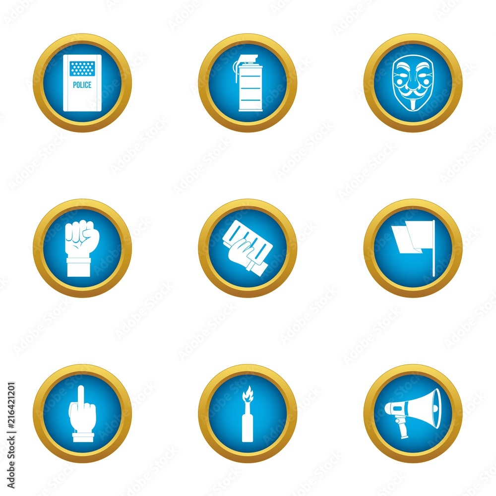 Poster turmoil icons set. flat set of 9 turmoil vector icons for web isolated on white background