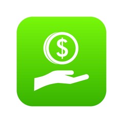 Hand and dollar coin icon digital green for any design isolated on white vector illustration