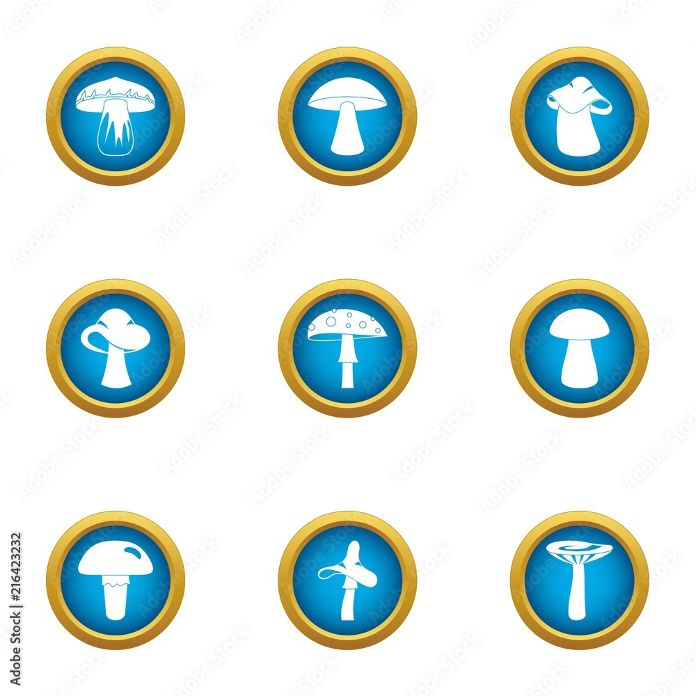 Poster mycotic icons set. flat set of 9 mycotic vector icons for web isolated on white background