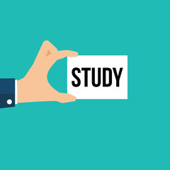 Man showing paper STUDY text