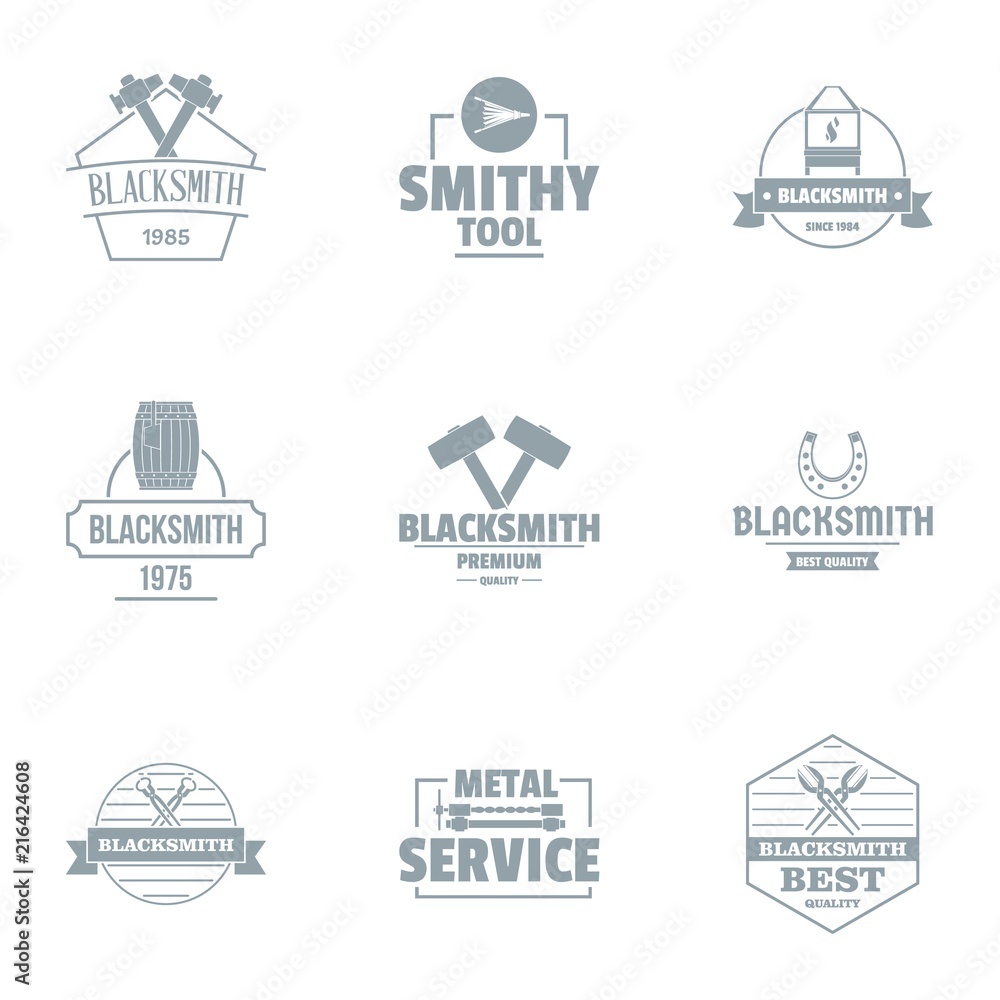 Poster forging logo set. simple set of 9 forging vector logo for web isolated on white background