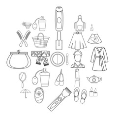 Fototapeta na wymiar Feminine icons set. Outline set of 25 feminine vector icons for web isolated on white background