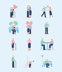 grandparents day stickers older couple doing things love together vector illustration