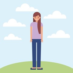 smiling girl outdoor standing clouds vector illustration