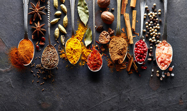 Spices on black baclground
