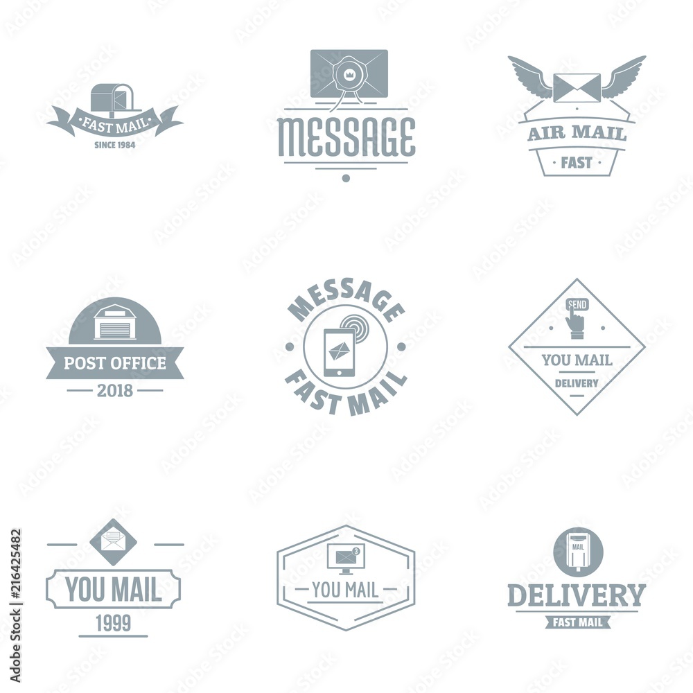 Poster mail shop logo set. simple set of 9 mail shop vector logo for web isolated on white background