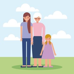 grandparents day grandchildren with grandma standing outdoor vector illustration