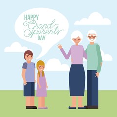 grandparents day older couple with grandchildrens outdoor smiling vector illustration