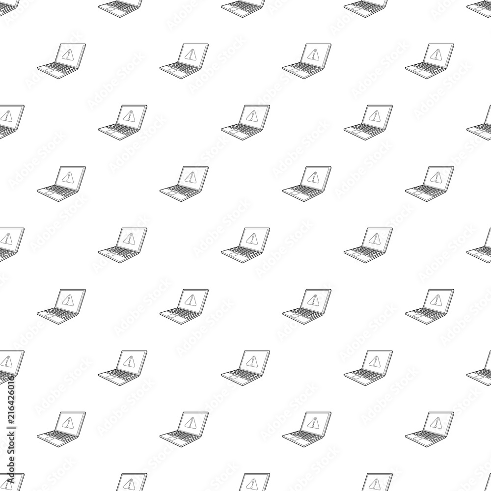 Poster laptop with a warning signal icon in outline style on a white background