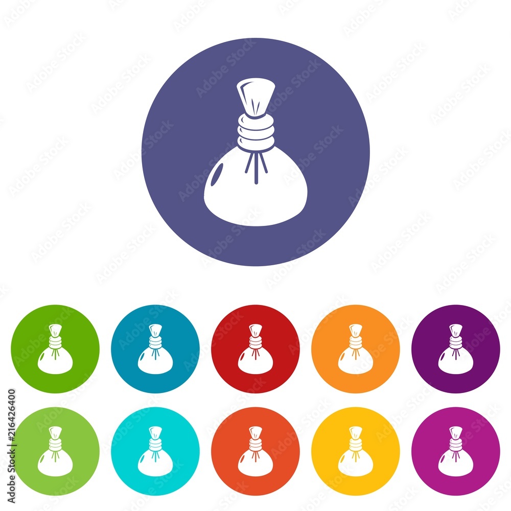 Poster spa hot compress icons color set vector for any web design on white background
