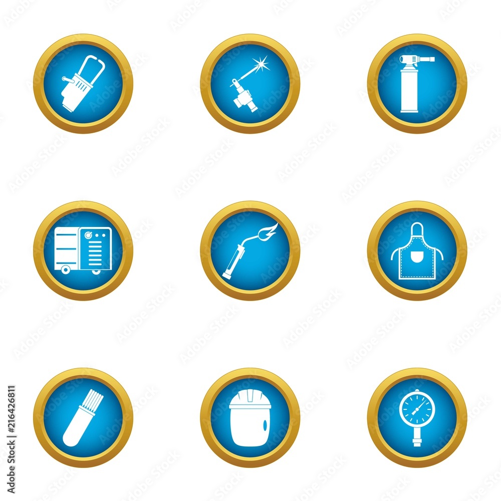 Poster working with gas icons set. flat set of 9 working with gas vector icons for web isolated on white ba