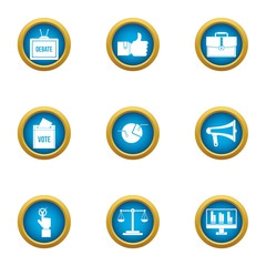 Electorate icons set. Flat set of 9 electorate vector icons for web isolated on white background