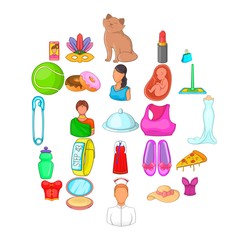 Womanish icons set. Cartoon set of 25 womanish vector icons for web isolated on white background