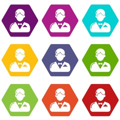 Croupier icons 9 set coloful isolated on white for web