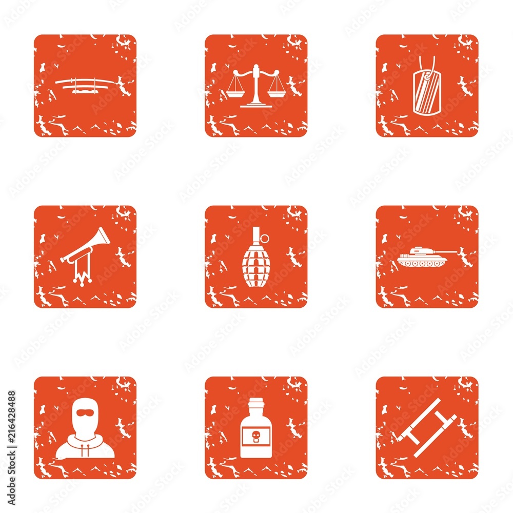 Poster menace icons set. grunge set of 9 menace vector icons for web isolated on white background