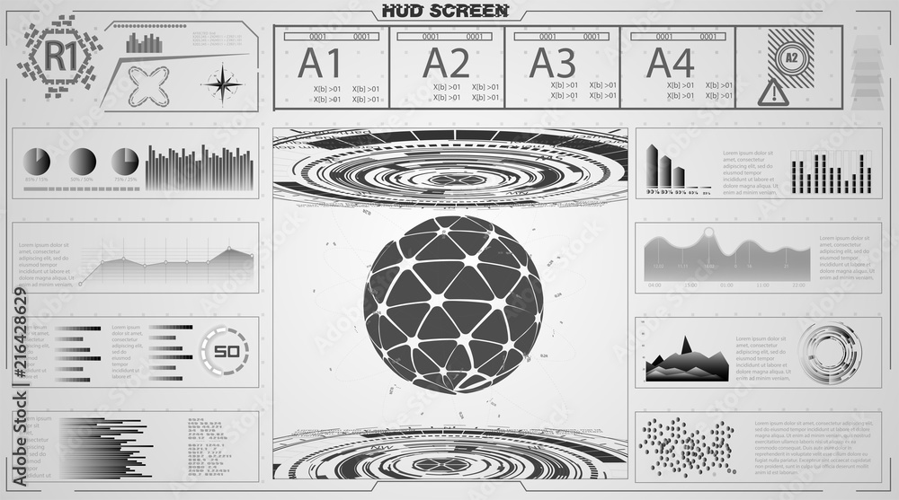 Poster set of black and white infographic elements. head-up display elements for the web and app. futuristi