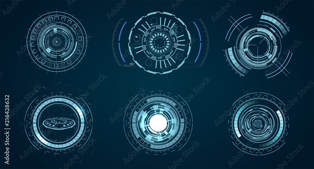 Poster technological HUD elements, futuristic interface virtual reality. Hud futuristic template. circle digital of technology design