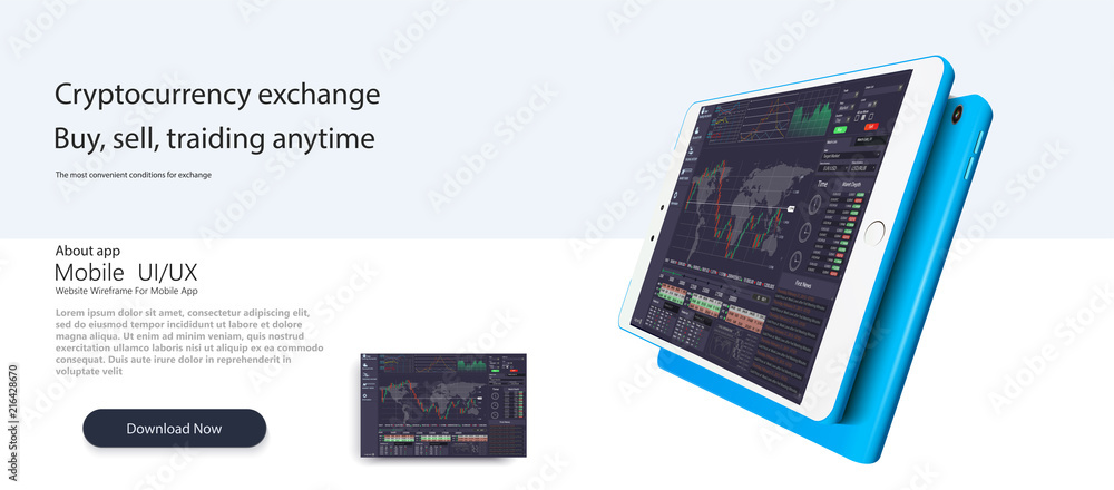 Fototapete web site template. forex market, news and analysis. binary option. application screen for trading. c