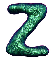 Letter Z made of natural green snake skin texture isolated on white.