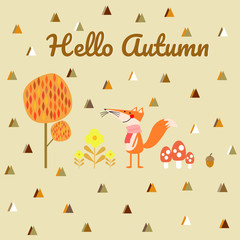 Cute fox in autumn season background