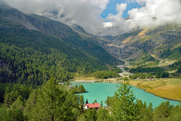 Glacier green lake in Switzerland