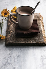 Mug of cocoa, rustic style