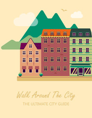 Concept for city guide. Beautiful town houses.