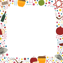 Frame with Rosh Hashanah holiday flat design icons