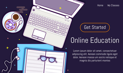 Flat design baner for online education