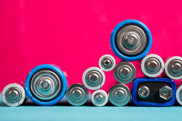 Ecology recycling concept. Many different types used or new battery