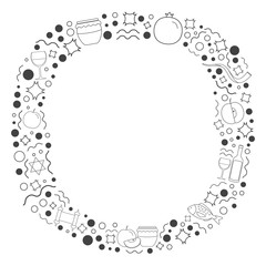 Frame with Rosh Hashanah holiday flat design black thin line icons