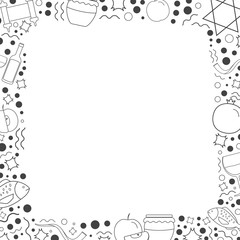 Frame with Rosh Hashanah holiday flat design black thin line icons