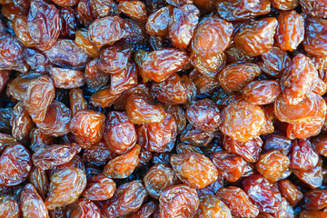 Top view of prunes in a bazaar as texture