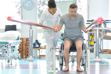 Disabled man trying to walk