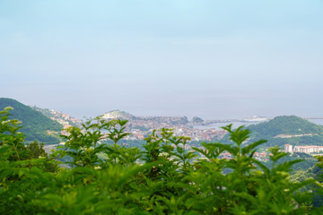 View of Amasra city with Black sea horizon from Kuskalesi.