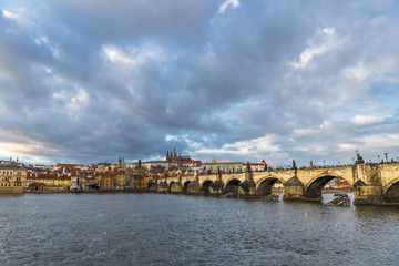 Stormy sky over the Charles bridge in Prague