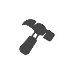 Hammer glyph icon. Mechanical tools for construction and repair logo. Industrial equipment black flat label. Settings and interface graphic element. Vector illustration isolated