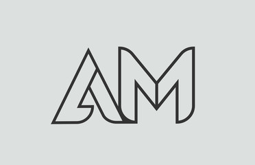 black and white alphabet letter am a m logo combination