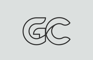 black and white alphabet letter gc g c logo combination