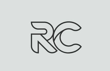 black and white alphabet letter rc r c logo combination